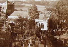 A-glass-plate-showing-All-Saints-Church-and-Tor-Field-behind.-1904.